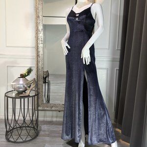 Blue Velvet Formal Evening Prom Dress Gown